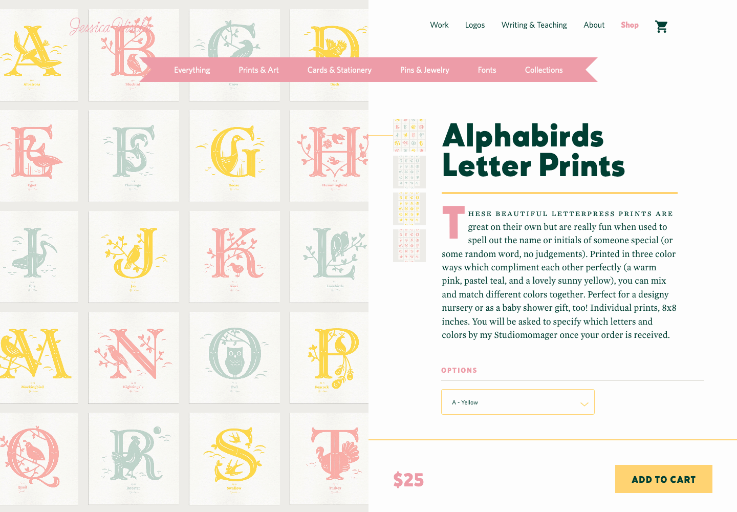 Jessica Hische website screenshot, Alphabirds detail